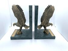 Vintage Solid Brass Eagle Bookends on  Solid Green Marble Biblical Scriptures 2 picture
