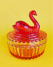 Vintage Jeannette Glass Swan Trinket Powder Box Lipstick Holder picture