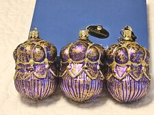 VTG Christborn Purple & Gold Blown Glass Set Of 3 Christmas Ornament Germany  picture