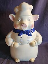 Large Vintage Ceramic Baker Chef Pig Cookie Jar Blue Keirchief CKAO picture