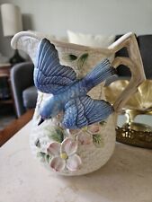 FITZ & FLOYD BLUEBIRD DOGWOOD FLOWER WOVEN DESIGN PITCHER Vase 1990 Beautiful  picture