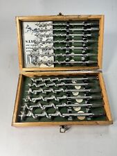 Vintage Irwin 13pc Complete Set, Oak Boxed Auger Hand Drill Brace Bits picture