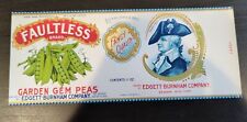 VTG Faultless Brand Peas Edgett Burnham Co NY 1940s EMBOSSED Can Label  picture