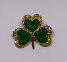 Vtg Green Shamrock Clover Gold-Tone Filigree Irish St Patrick Brooch Pin (94) picture