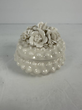 Vintage Applied Ornament Floral Hobnail Container with Bottom & Lid picture