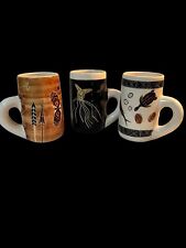Set of 3 Vtg Essexware Australian Pottery Mugs Aboriginal Design ~ SIGNED LEURA picture