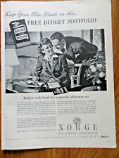 1942 Norge Household Appliances Ad  WW 2 Keep War Bonds in Budget Portfolio picture