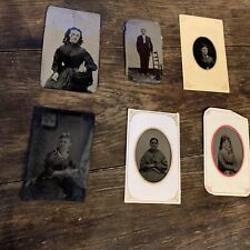 Antique Tintype Lot Of 6 Women & Men Photographs Great Patina Same Family picture