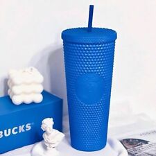 Starbucks Klein Blue Matte Diamond Studded Tumbler 24oz Cold Drink Water Cup picture