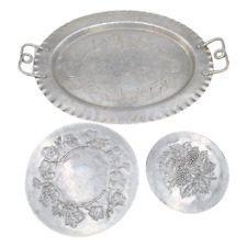 VTG Hand Forged Everlast Metal Aluminum Tray LOT OF 3 Hammered Floral Design picture