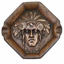 ANTIQUE ARTS AND CRAFTS MISSION ASHTRAY SOLID BRONZE NATIVE AMERICAN INDIAN picture
