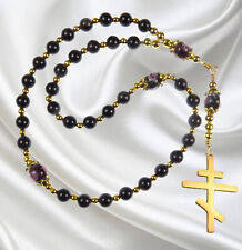 Handmade Rosary, Eastern Orthodox, Black Shell Pearls, Lampwork  Accent Beads picture