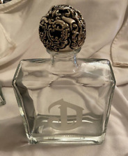 DeLeon Platinum Tequila Empty 750mL Glass Bottle Silver Metal Skull Cap Lid picture