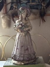 Antique victorian ceramic potery lady holding flowers picture