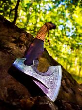 Custom Handmade Carbon Steel Vikings Camping Axe With Leather Sheath Best Gift picture