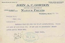 U.S. John A.C. Gordon Wathena 1902 Grower of Native Fruits Paid Invoice Rf 43336 picture