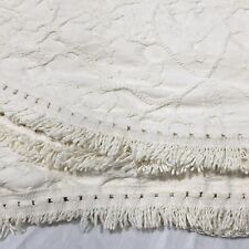 VTG Crown Crafts Bedspread Full Double Ivory Cotton Medallion Fringe CUTTER picture