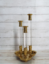 Midcentury Brass Lucite Triple Candlestick Candelabra Centerpiece picture