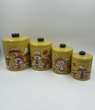 Vintage Mushroom Canisters Ransburg Mustard Yellow & Red w/ Lids Retro 60's USA picture
