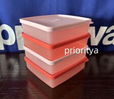 Tupperware Square Away Container 400ml / 13oz Set of 4 Pastel Pink Coral Red New picture