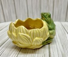 Vintage McCoy Ceramic Green Frog And Yellow Lotus Flower Planter Small picture