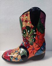 Talavera Pottery Cowboy Boot Planter Pot Vibrant Colors Ceramic Mexican Folk Art picture