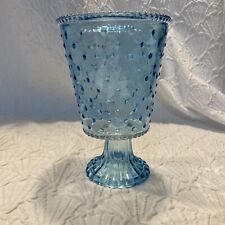 Vintage Blue Tinted Clear Glass Hobnail Blue Floral Vase 7 In. Tall picture