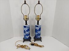 2 L&L Lovesky Asian Blue Willow Floral Chinoiserie Porcelain & Metal TABLE LAMPS picture