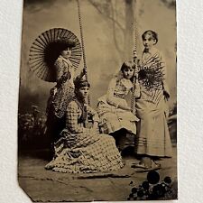 Antique Tintype Group Photograph Beautiful Young Women Teen Girls Scratched Out picture