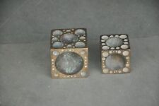 2 Pc Vintage Brass Casted Round Holes Engraved Cube Shape Dye / Seal / Stamp picture