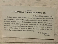 1911 Tamarack & Chesapeak Mining Co Spokane Wa Shareholder Notice annual meeting picture