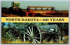 North Dakota Dual View Wagon Modern Farm Equipment Postcard PM Bismarck ND WOB picture