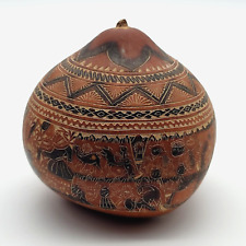 Vintage Peruvian Ornate Hand Carved Gourd picture