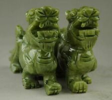 Chinese Natural green Jade Dragon Pixiu Statue A Pair   LH2550 picture