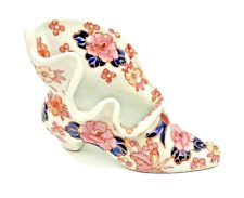 Blue Pink Ruffle Porcelain Victorian Style Shoe Boot Vase Planter 4.5”  VTG picture