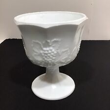 Vintage White Milk Glass Grapes Harvest Pedestal Goblet Vase Bowl Planter 6.5