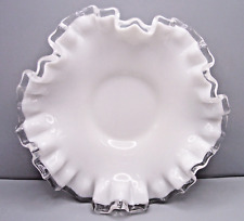 Fenton Opaque Milk Glass Silver Crest Trinket Dish/Candy Dish Ruffled Edges picture