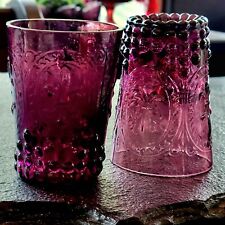 Anthropologie Style Juice Glass Fleur De Lis Amethyst Hobnail Embossed Set Of 2 picture