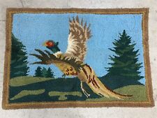 Vintage Hand Hooked Rug Pheasant In Flight Cabin Hunting Lodge Cottage  33 x 50 picture