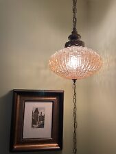Vintage Stunning Hollywood Regency Swag Lamp Cut Glass MCM Amber Pendant Light picture