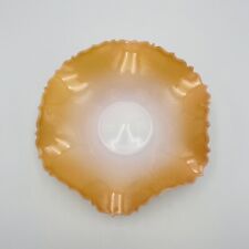 Vintage Victorian Glass Brides Basket Cased White Peach Opalescent Ruffled Edges picture