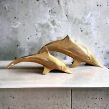 Vintage Mid-Century Brass Dolphin Set of 2 Figurine 6