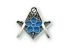 Freemasons Silver Square and Compass Lapel Pin with Masonic Forget Me Not - LP52 picture