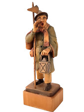 Vintage Anri Town Crier Man With Lantern Wood Carved Figurine Italy 1950-60s picture
