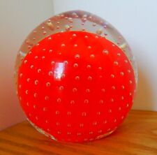 Vtg clear & orange art glass paperweight controlled bubble bolle bullicante  picture