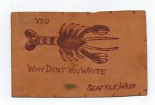 1905 Leather Postcard Why Don't You Write Seattle Washington Posted picture