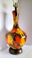 Vtg Mid Century Modern Ceramic Bottle Lamp Brown Orange Yellow Drip Glaze Lamp picture