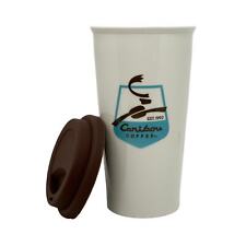 Caribou Coffee Classic Logo Tall White Ceramic Tumble Travel Mug Cup 16 oz picture
