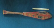 Wood Canoe OAR North Coast Native American Indian Carved ORCA WHALE - SIGNED picture