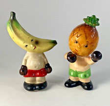 Vtg Napco Anthropomorphic Fruit Salt & Pepper Shakers Pineapple & Banana Boxers picture